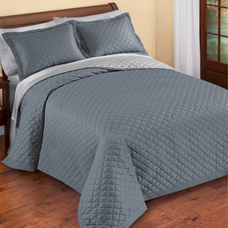 Classic Elegant Reversible 3-Piece Bedspread Set - Grey/Silver - Twin