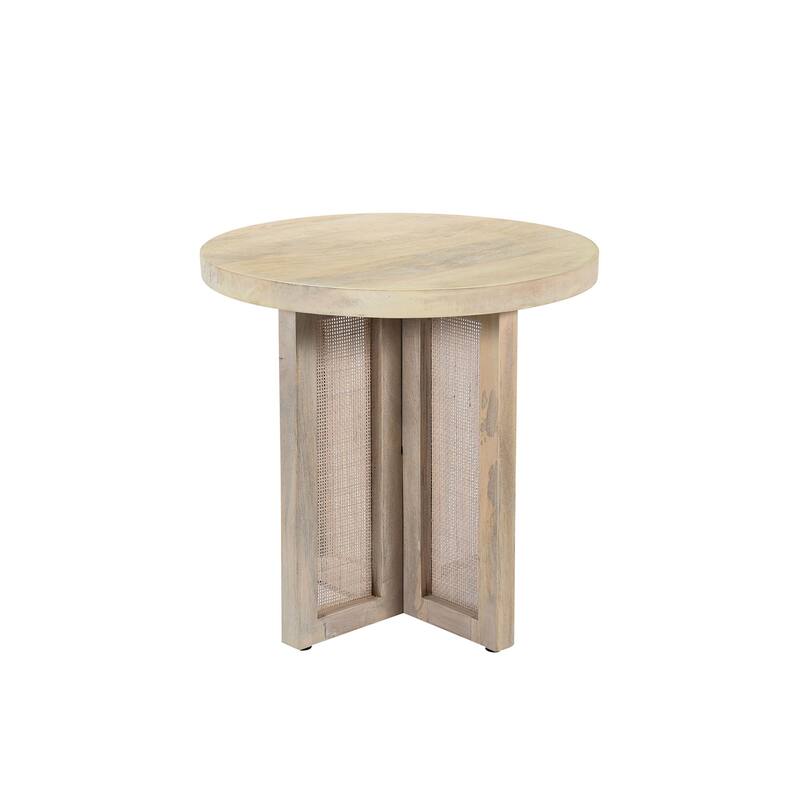HomeRoots 22" Natural Solid Wood And Rattan Round End Table - 22