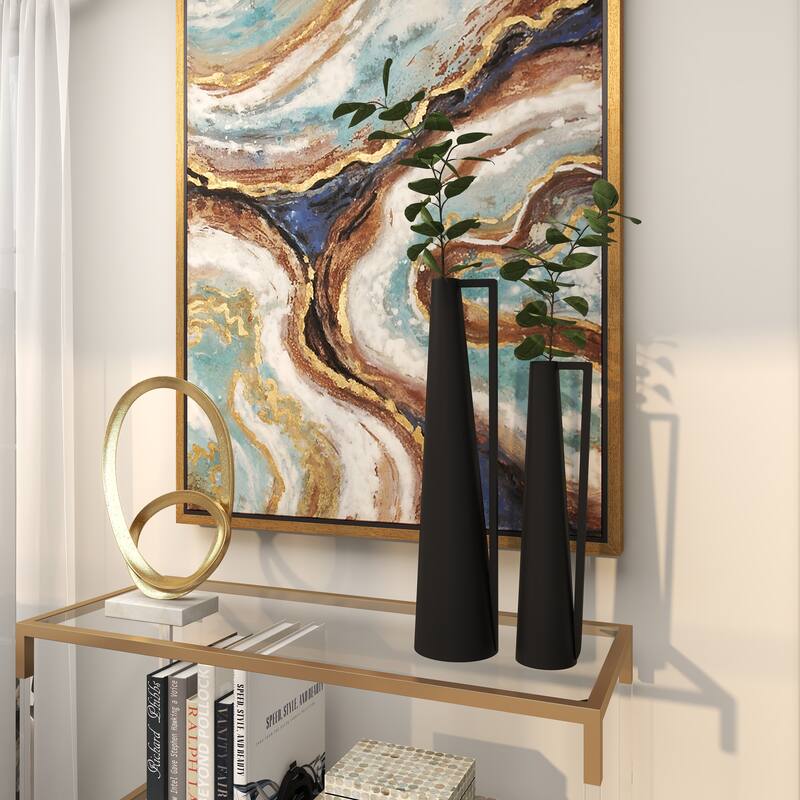 CosmoLiving by Cosmopolitan Metal Slim and Cone Geometric Vase with Handles (Set of 2) - Gold, Silver, Dark Gray, White, Black