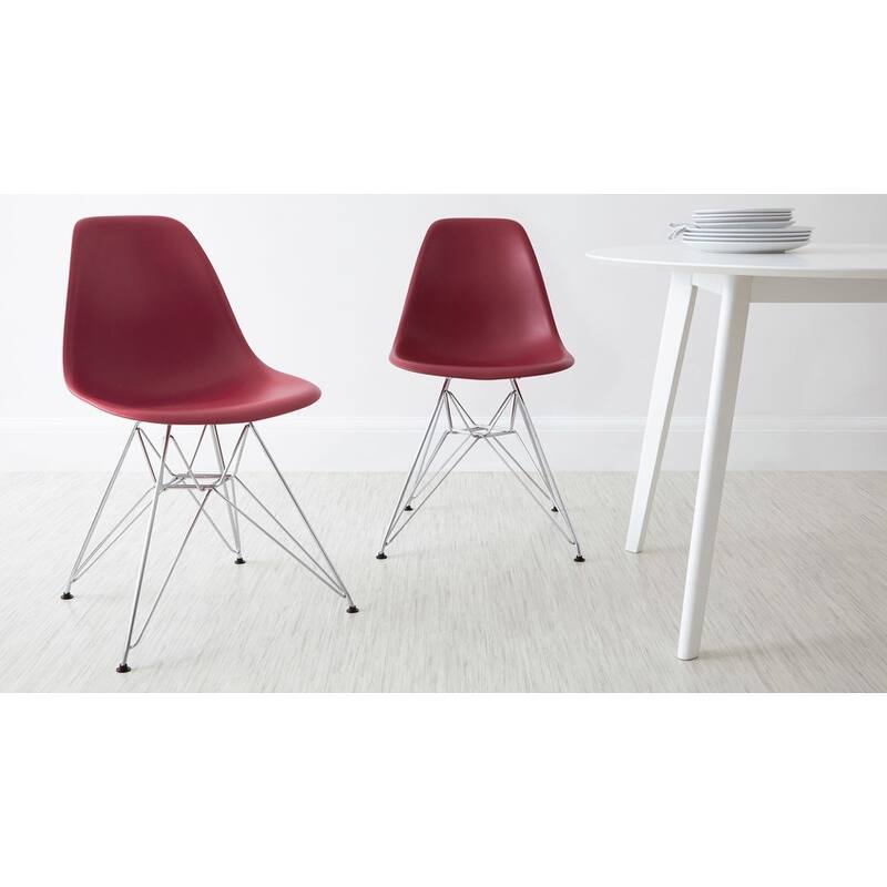 Colorful Designer Plastic Dining Chairs Kitchen Bedroom with Chrome Metal Eiffel Legs Hotel Restaurant Reception (Set of 4)