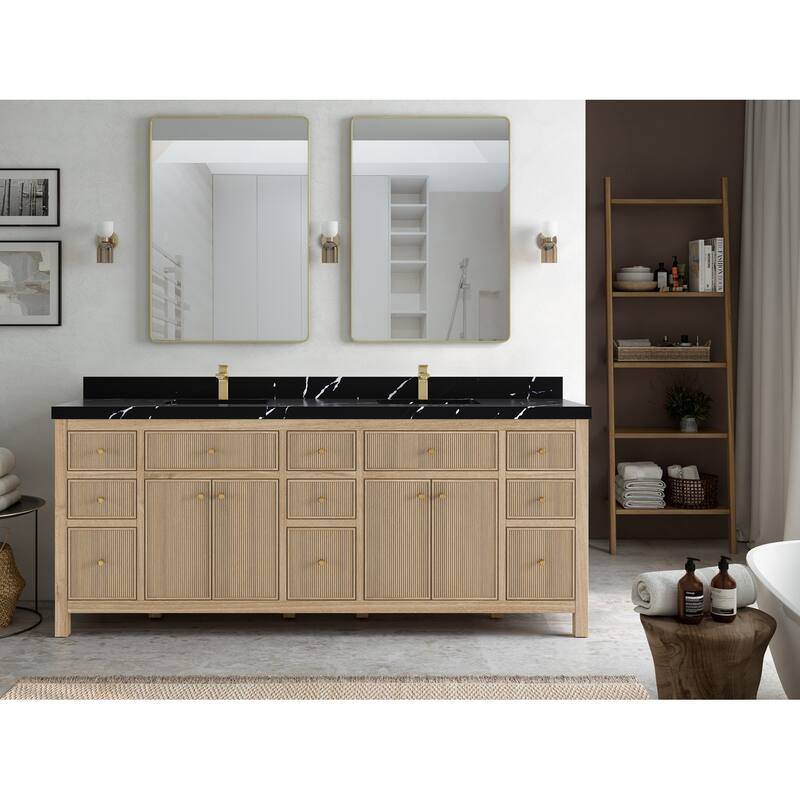 Willow Collections 84 in. W x 22 in. D Sonoma Teak Double Sink Bathroom Vanity with Countertop