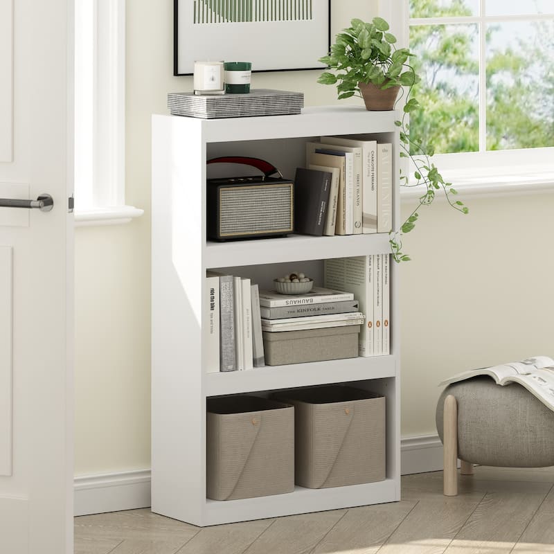 40.3 in. Tall White Wood 3-Shelf Bookcase
