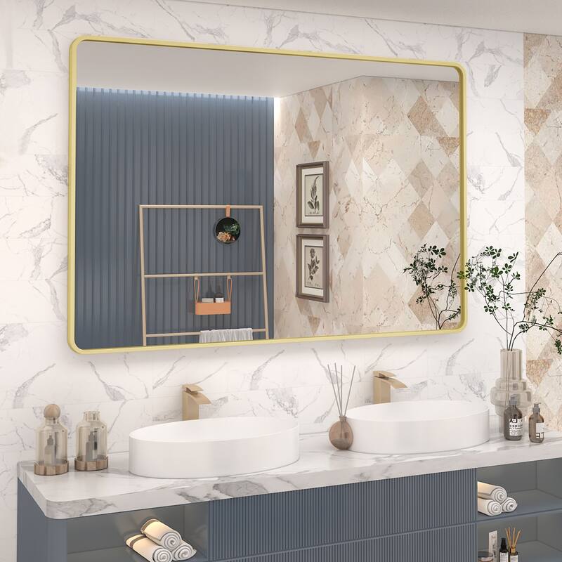 Aluminum alloy Framed Tempered Glass Wall Bathroom Vanity Mirror - 48" x 32" - Gold