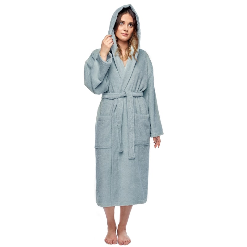 Women's Turkish Cotton Hooded Bathrobe - Seafoam - XS