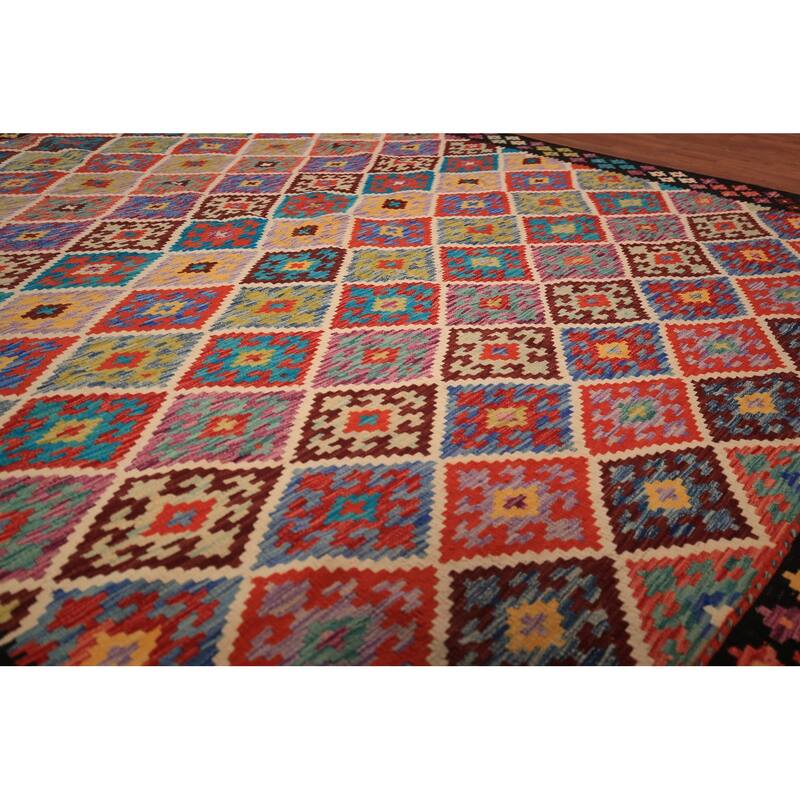 Reversible Kilim Oriental Area Rug Hand-Woven Wool Carpet - 8'0" x 9'10"