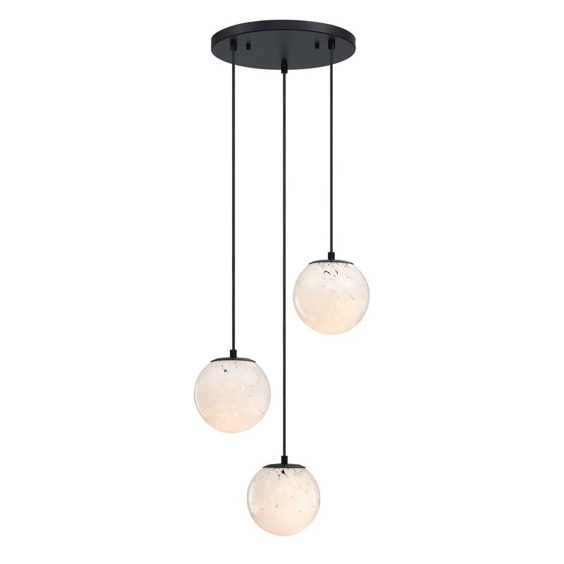 Circo 3-Light Matte Black Modern Globe Chandelier for Entryways with 7 in. White Art Glass Shades - 17.75