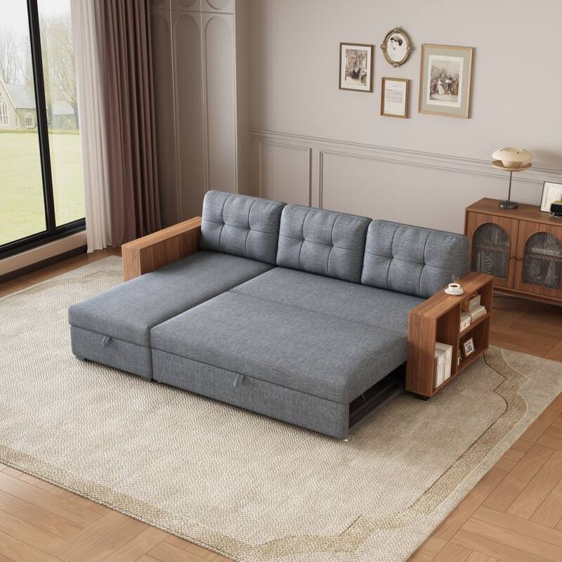 Upholstered Pull Out Sectional Sofa with Storage Chaise