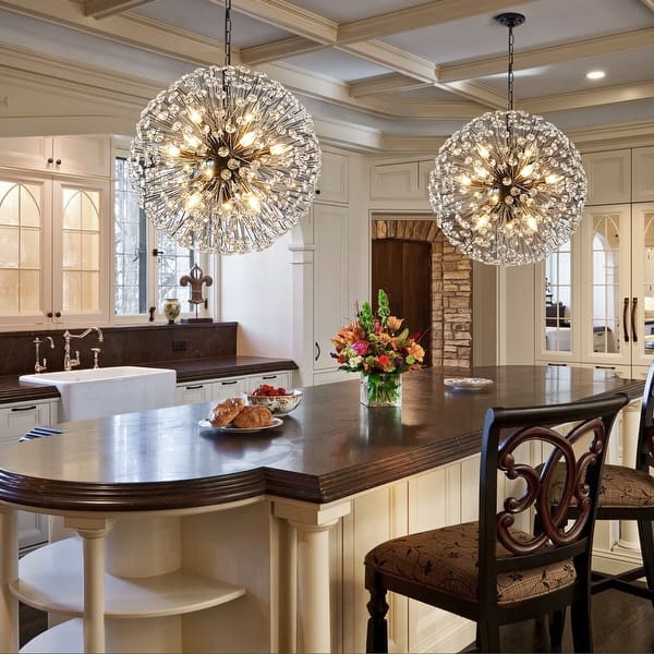 Vikaey 9-Light Firework Crystal Chandelier – Gold Sputnik Ceiling Light With K9 Crystals For Dining Room, Bedroom, Kitchen Island