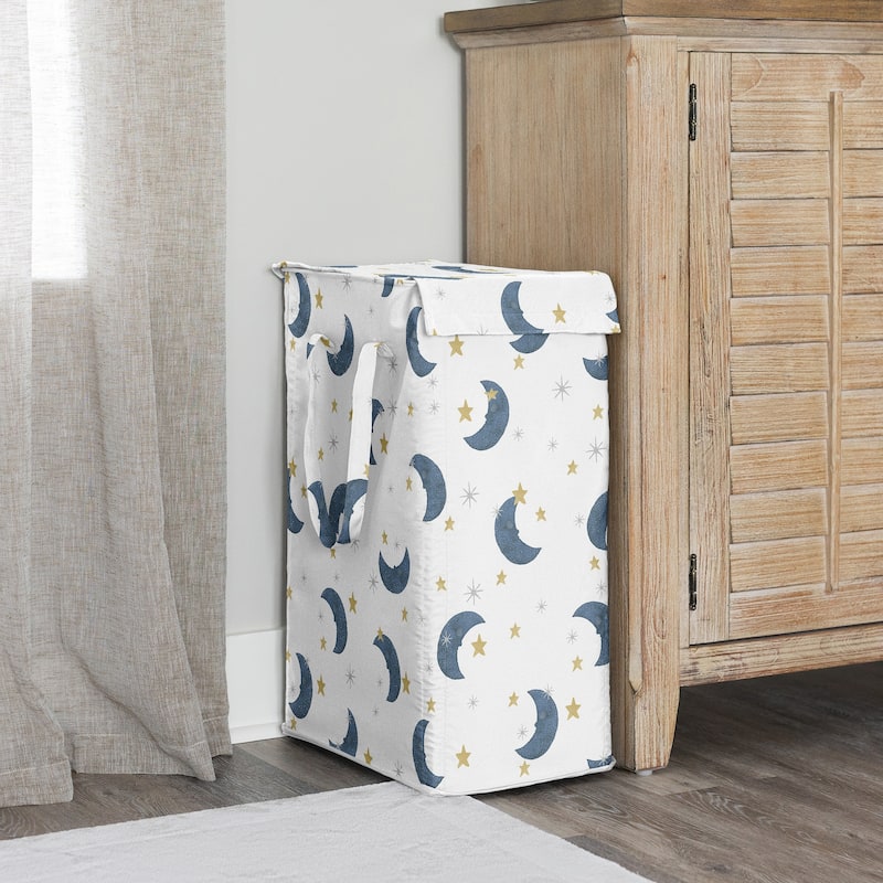 Sweet Jojo Designs Moon & Star Boy, Girl, Unisex/Gender Neutral Foldable Laundry Hamper with Handles - Watercolor, Celestial Sky