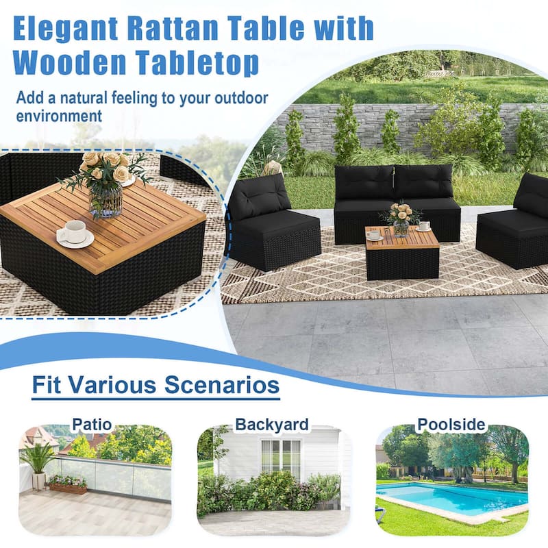 Costway 5 Piece Outdoor Furniture Set with Seat & Back Cushions Acacia - See Details