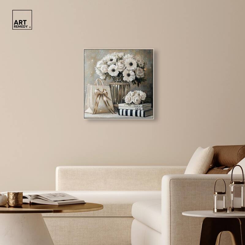 Elegant Flowers Books Neutral Canvas by Art Remedy