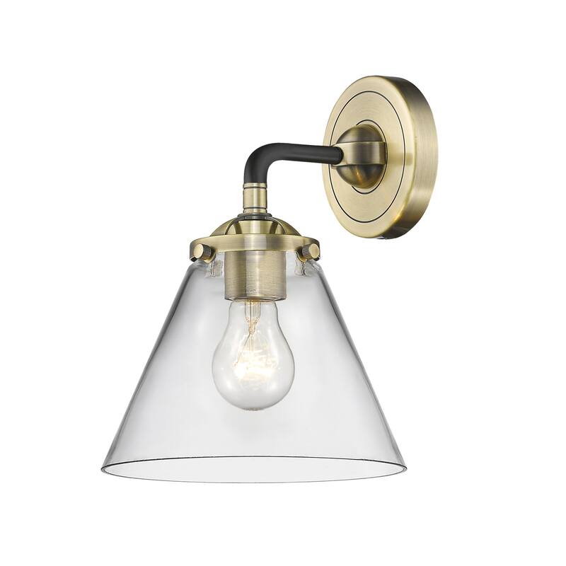 Innovations Lighting Large Cone Single Light 9" Tall Bathroom Sconce - Black Antique Brass / Clear