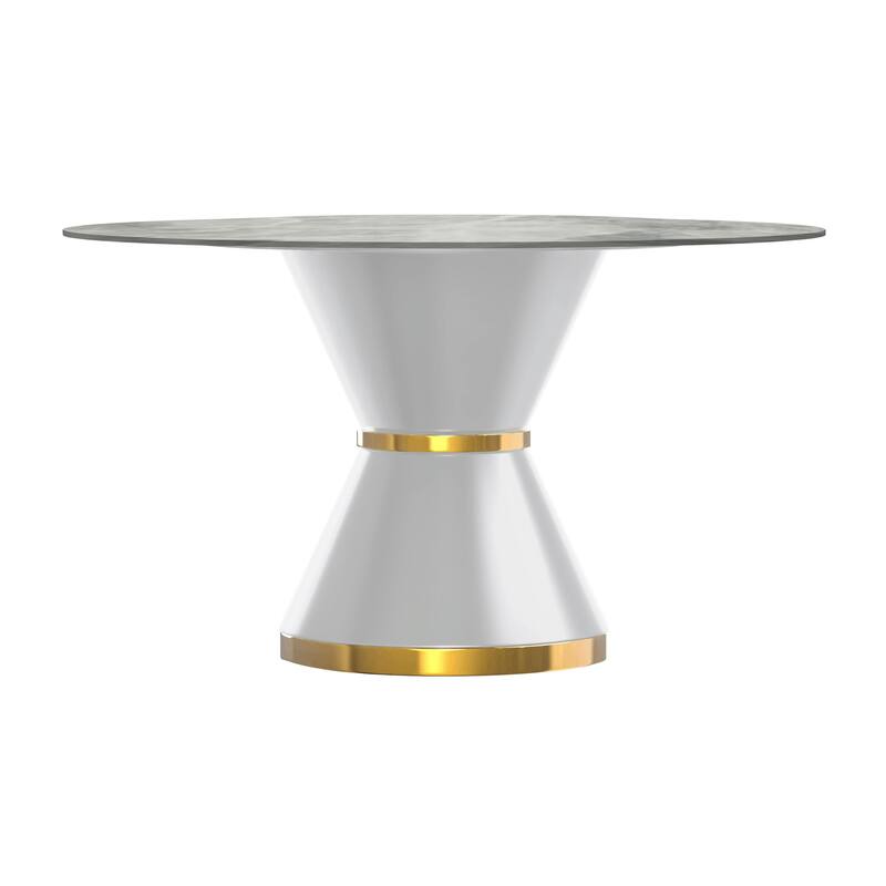 Round Dining Table with a Glass/Stone Tabletop in Qorvus Series by LeisureMod