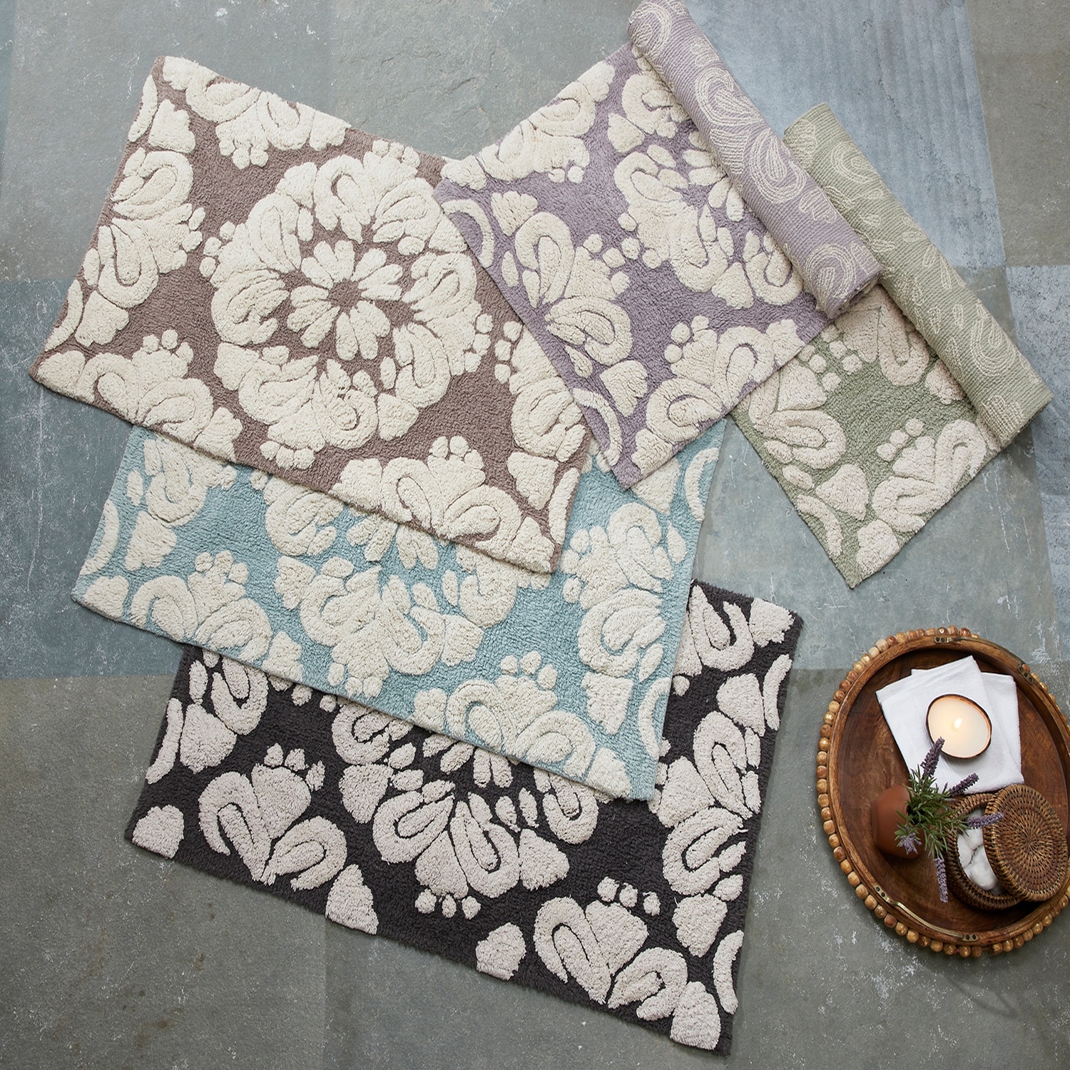 Better Trends Medallion Collection 100% Cotton 5-Pc Set Bathroom Rugs-Soft & Super Absorbent, Non-Skid Latex, Machine Washable