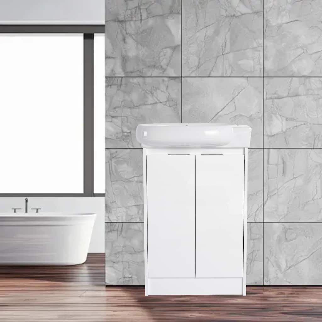 Compact 23'' Freestanding Vanity with Round Ceramic Sink & Soft-Close Hinges for Bathroom