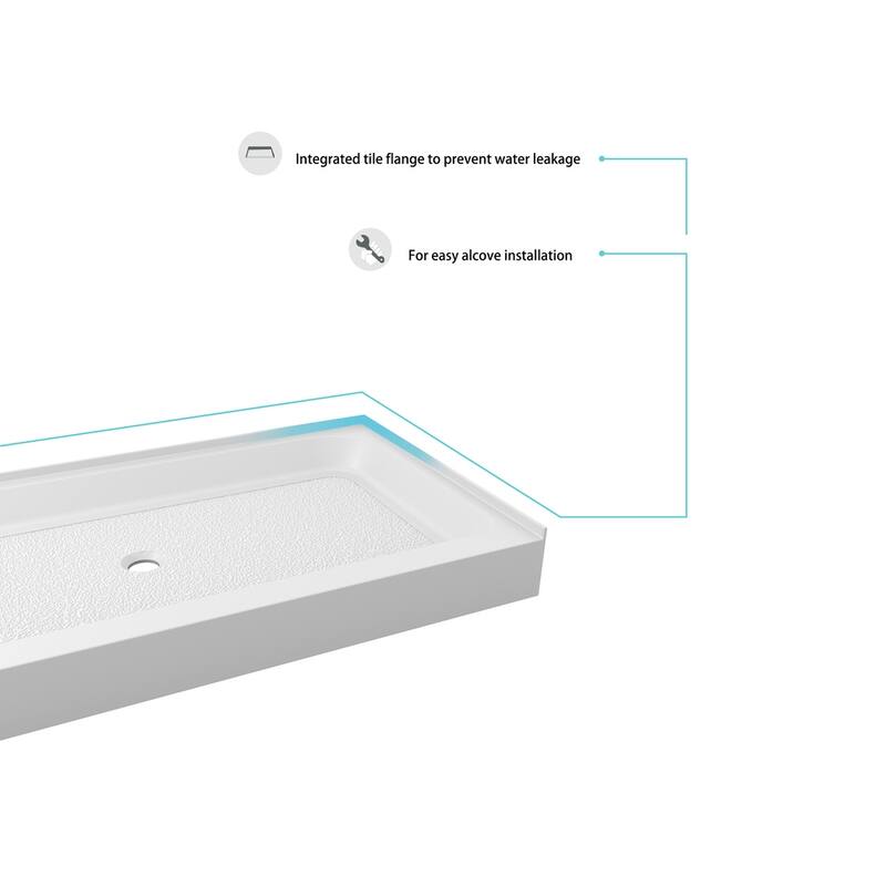 Indigo Home 60x36 inch Single Threshold Shower Tray Center Drain in White