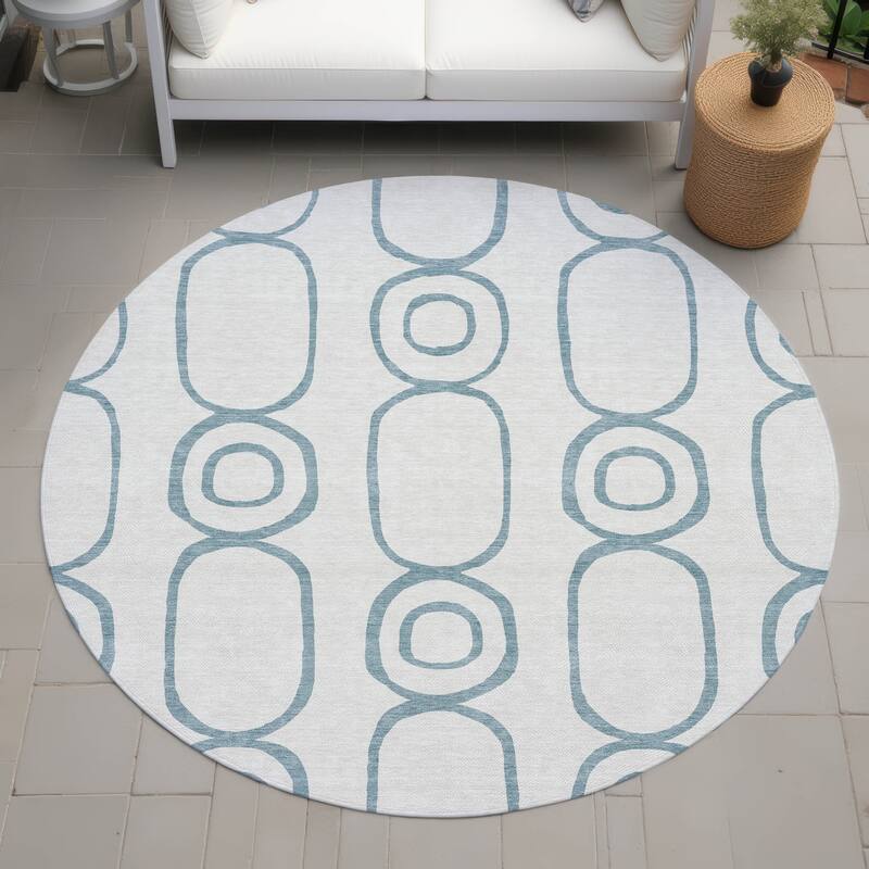 Machine Washable Indoor/ Outdoor Modern Vibe Chantille Rug - Teal - 8' x 8'