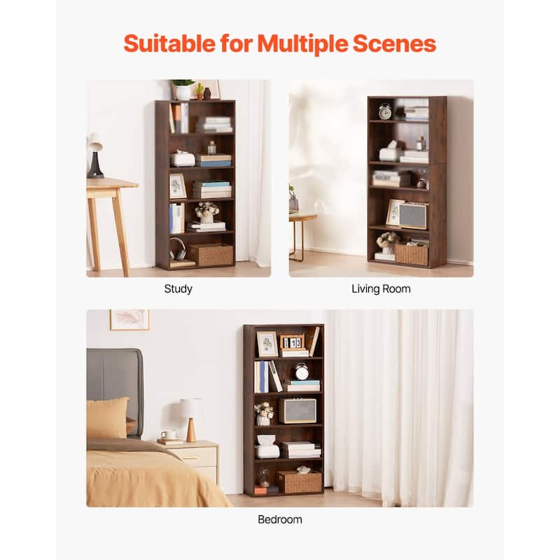 Brown 53" Wooden 5 Tiers Narrow Open Bookshelf with Height Adjustable and Removable Shelf - 23.5" x 9.3" x 53"