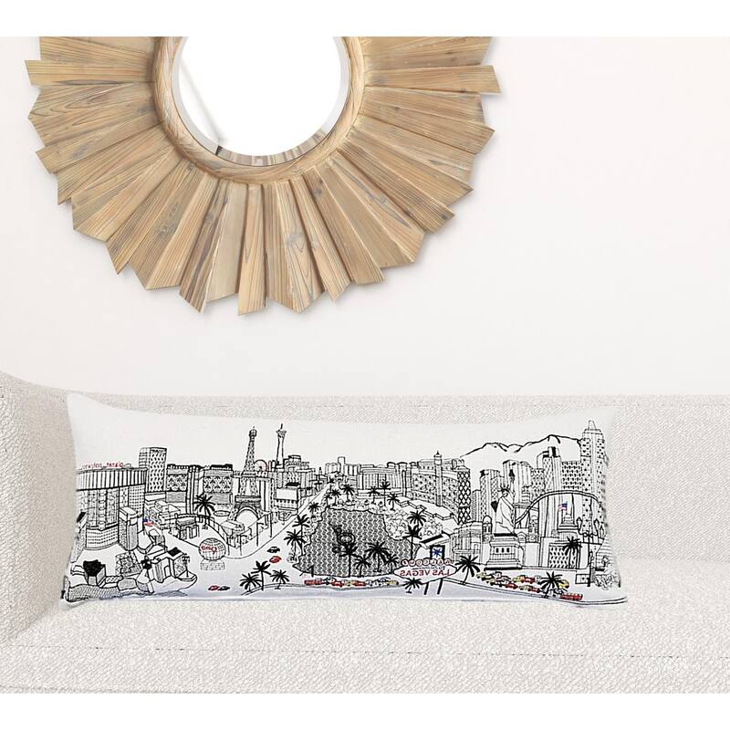 35" White as Vegas Daylight Skyline Lumbar Decorative Pillow