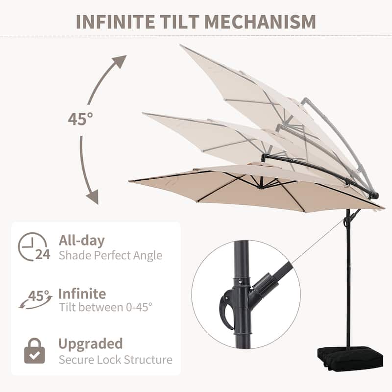 Ainfox 10ft Offset Hanging Market Patio Umbrella With Base