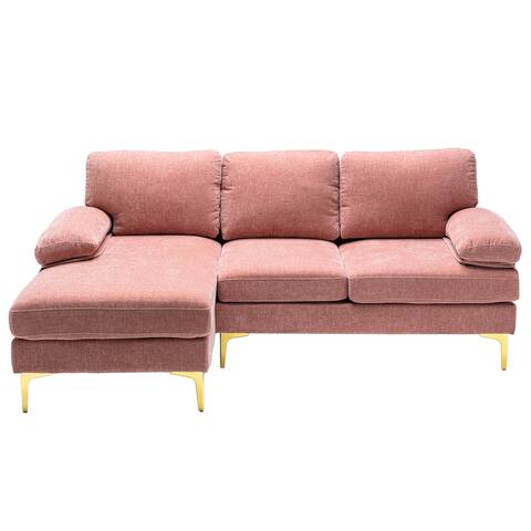 Modern L Shape 3-seater Sofa Chenille Fabric Pillow Top Arms Chaise Sectional Sofa Furniture Living Room Sofa with Metal Feet