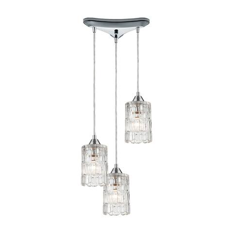 Ezra 3-Light Triangular Mini Pendant Fixture in Polished Chrome with Textured Clear Crystal
