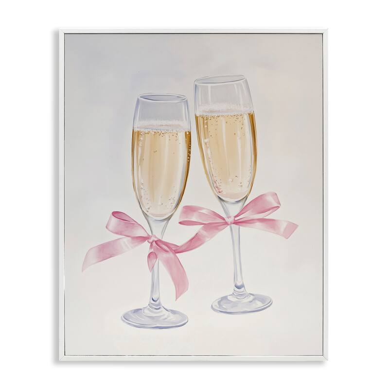 Stupell Chic Bow Champagne Glasses Framed Giclee Art Design By Arlington Prints - 24 x 30 - White