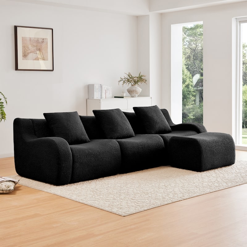 GDF Studio - Fairford 3-Seat Modular Sofa With Curved Armrests & Non-Slip Base - Black