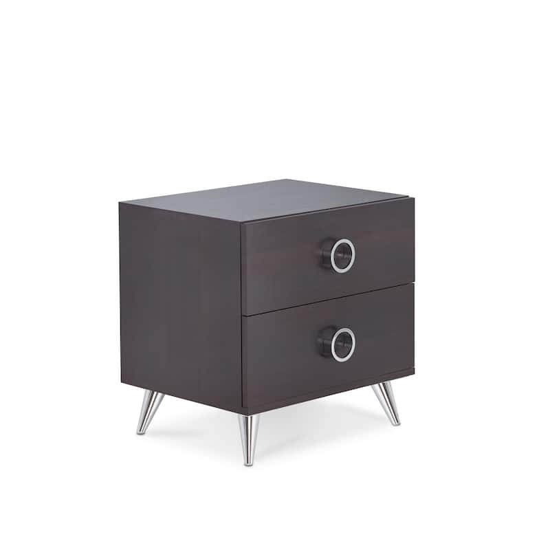20” Espresso and Silver End Table with 2 Storage Drawers and Wooden Top Metal Frame Design