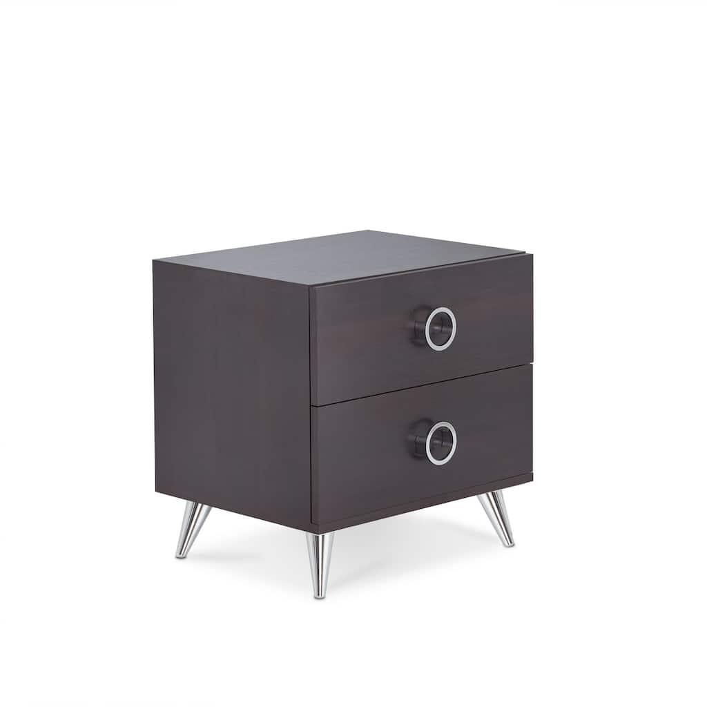 20” Espresso and Silver End Table with 2 Storage Drawers and Wooden Top Metal Frame Design