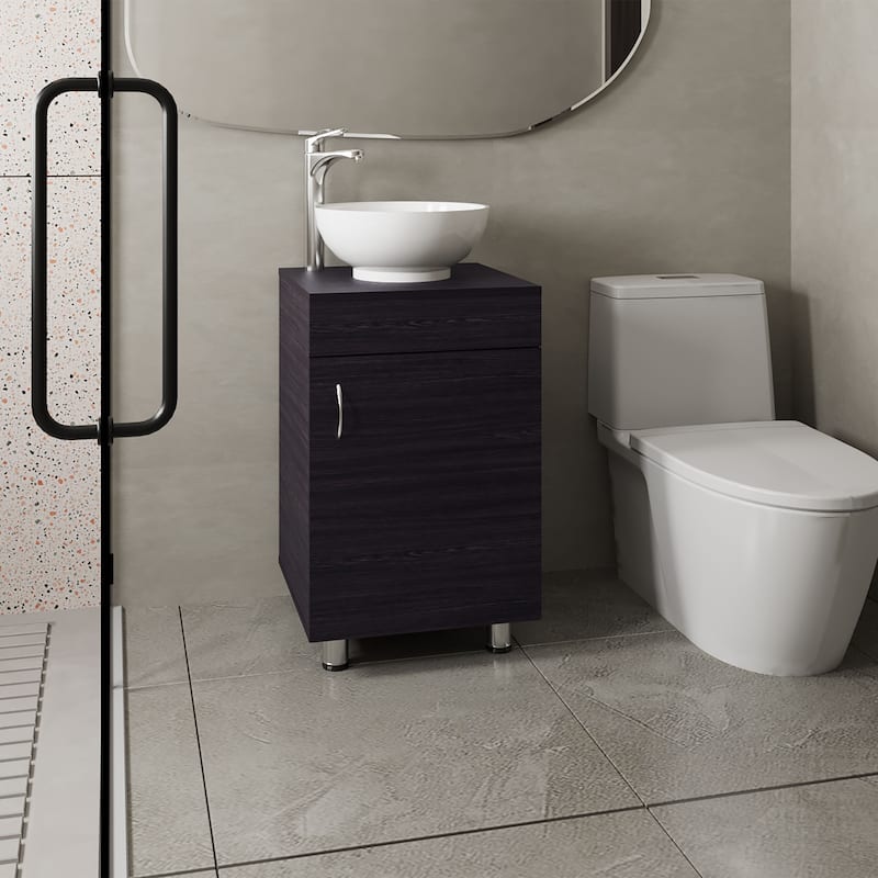18" Wide Free Standing One Door Vanity,With Vessel Porcelain Sink,Bathroom Storage,Black - Black
