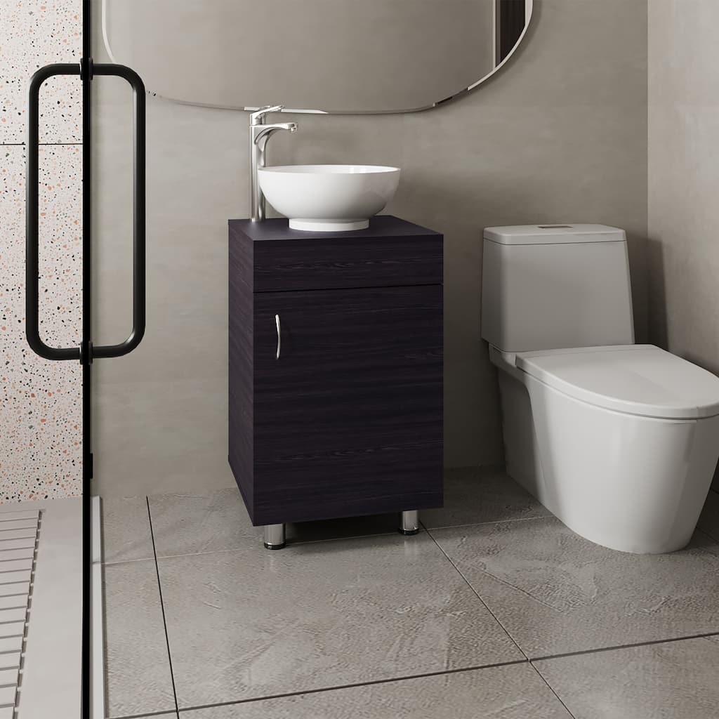 18" Wide Free Standing One Door Vanity,With Vessel Porcelain Sink,Bathroom Storage,Black