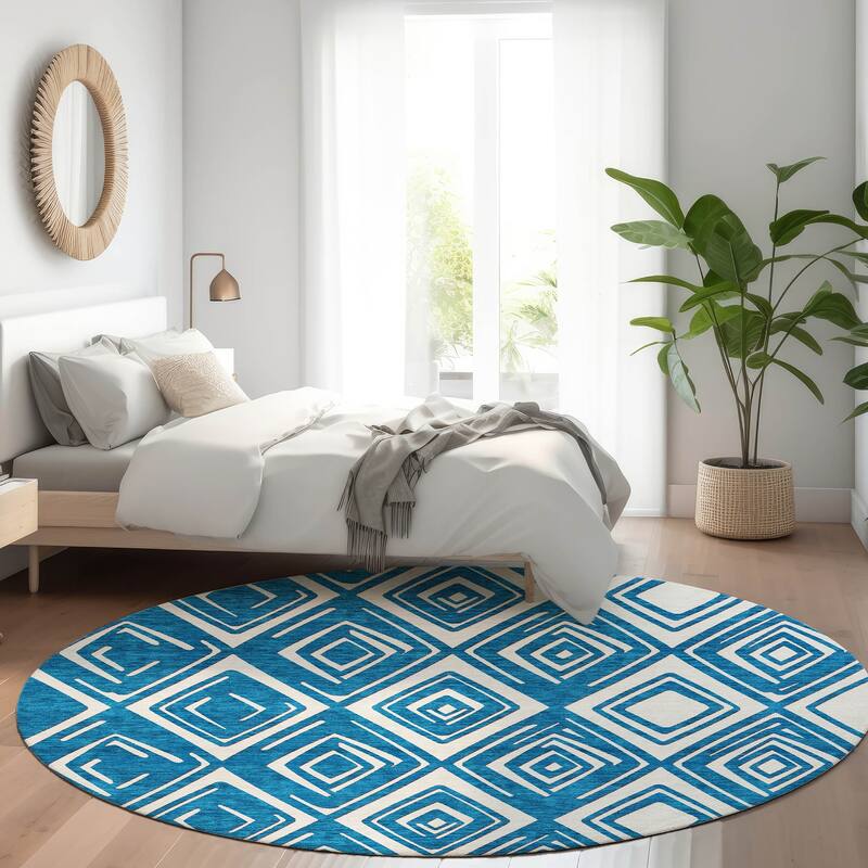Premium Washable Super Soft Diamond Cascade Mayfield Rug - Navy - 8' x 8'