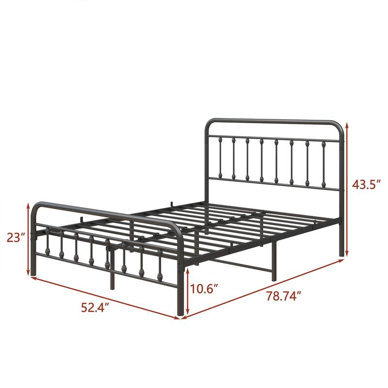 Victorian Style Metal Platform Bed Frame with Headboard, Footboard, and Under Bed Storage, Full Size Black