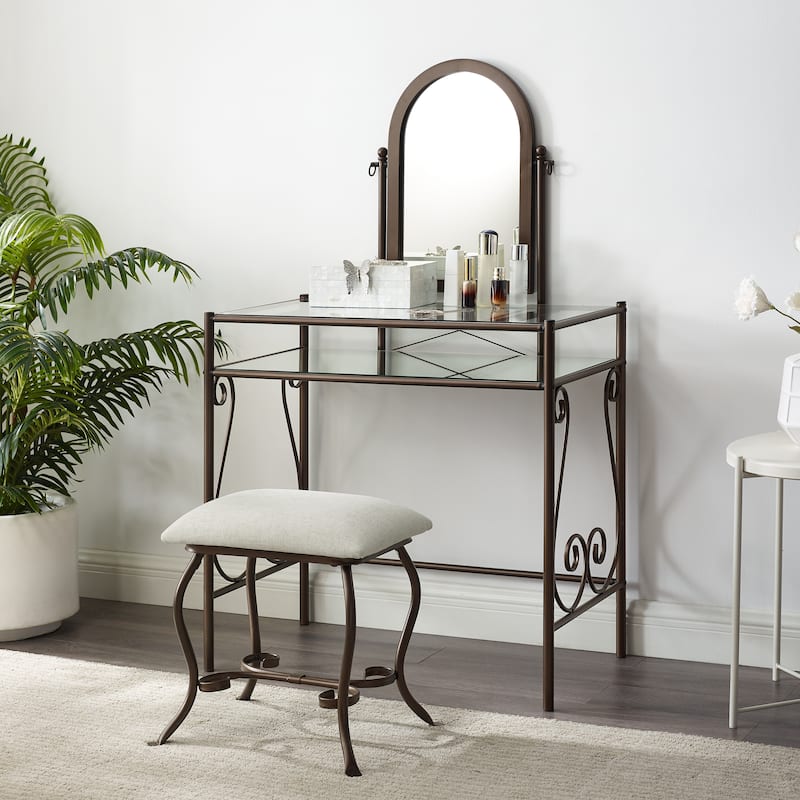 Linon Angelica Glass-top Metal Vanity Set