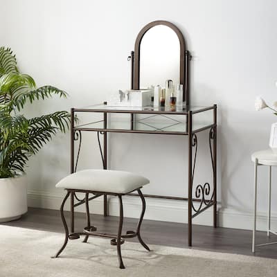 Linon Angelica Glass-top Metal Vanity Set