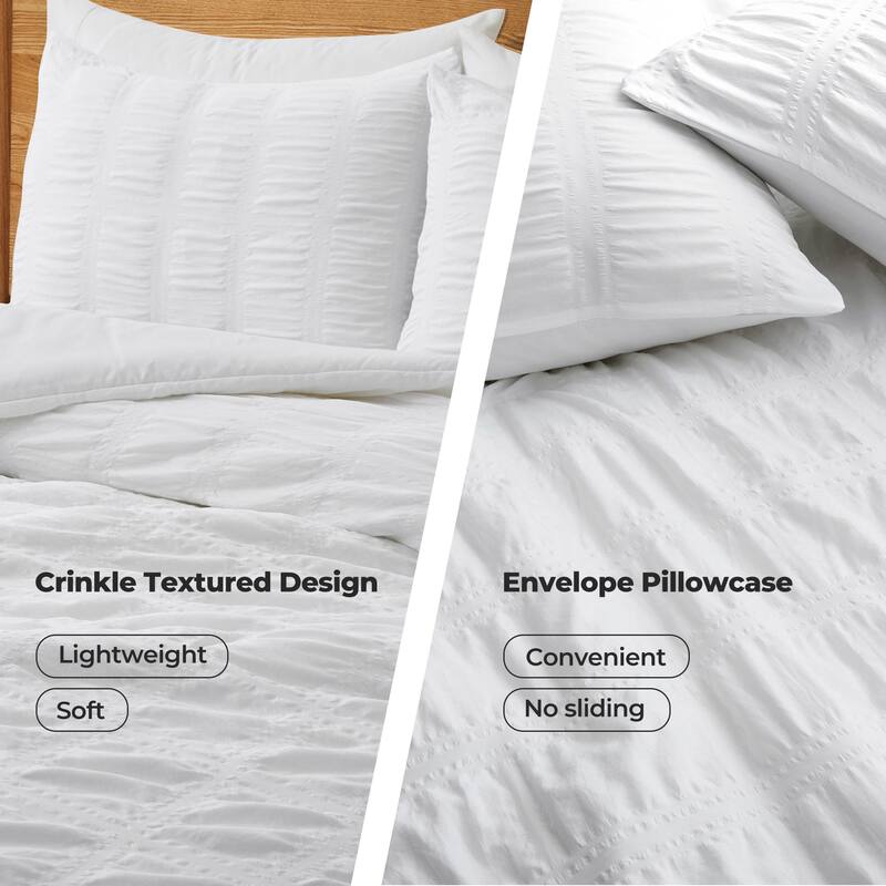 3-Piece Seersucker Bubble Ruffled Chic Comforter Set