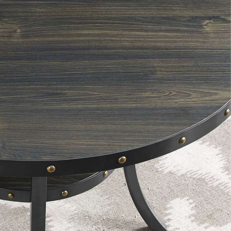 Roundhill Furniture Biony 3-Piece 36" Round Espresso Bar Table with 2 Nail Head Barstools
