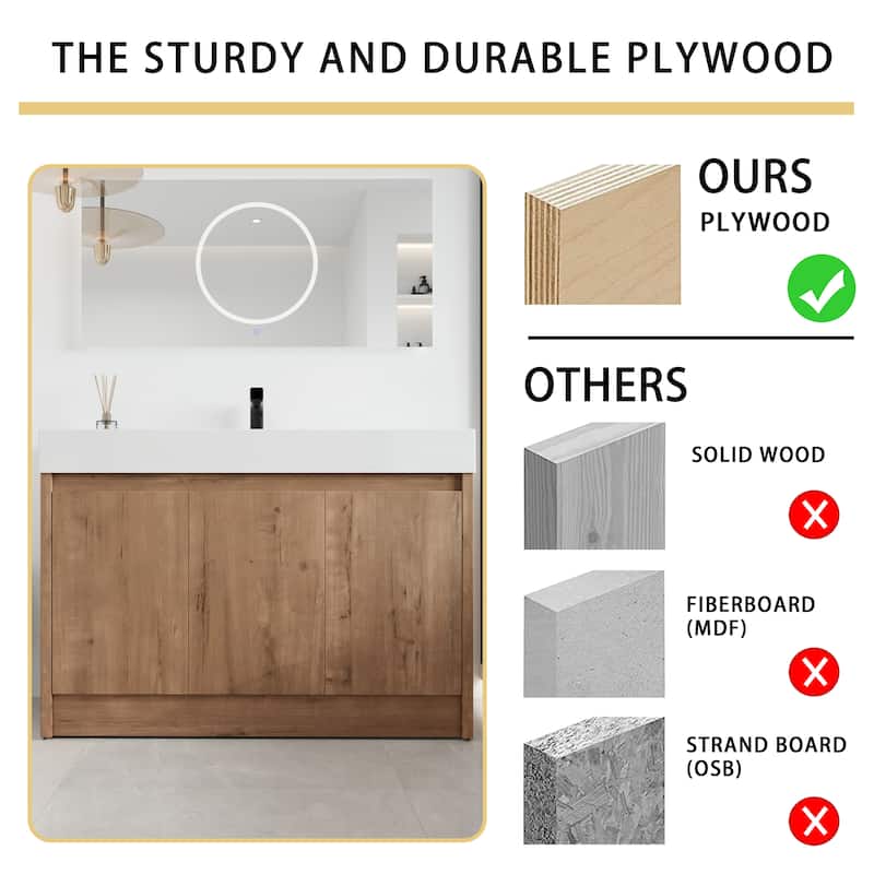 Malwee 24"/30"/48"/60" FreeStanding Bathroom Vanity, Floor Stand Bathroom Vanity with Resin Top,Soft Close Door