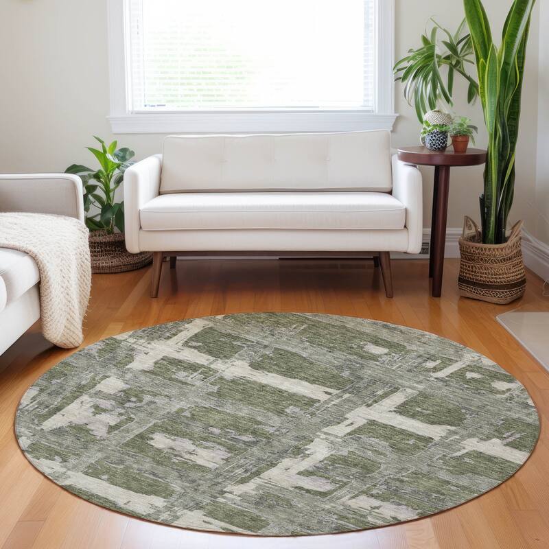 Premium Washable Super Soft Transitional Mayfield Rug - Olive - 8' x 8' - Round