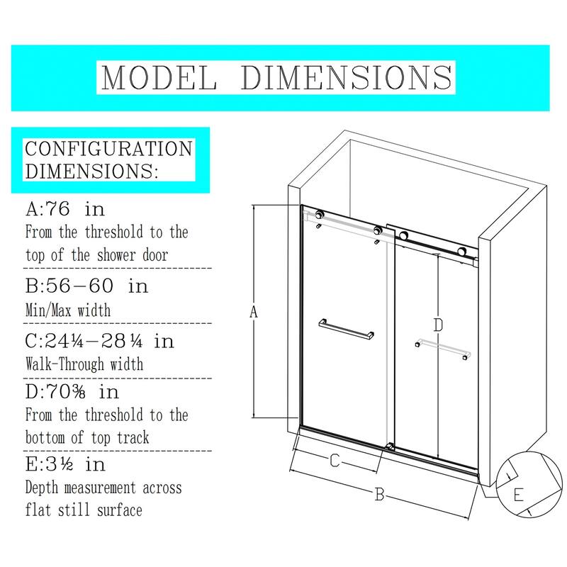 56"-60" x 76" Frameless Double Sliding Shower Door