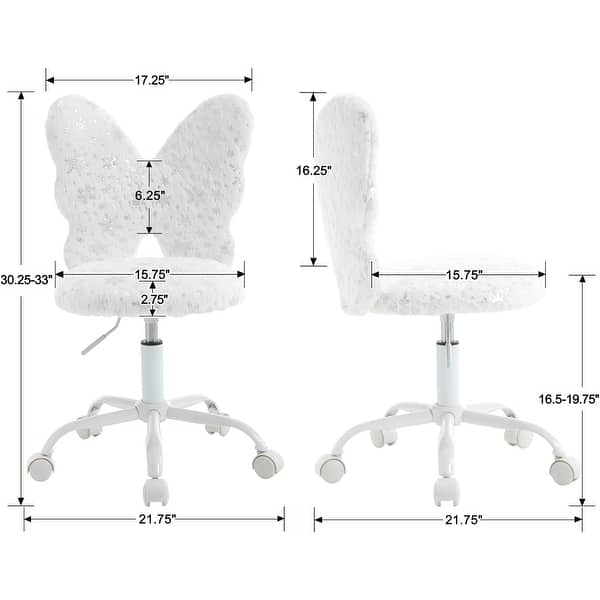 dimension image slide 0 of 4, Cute Butterfly Back Kids Desk Chair, Adjustable Furry Swivel Chair for Study/Home/Bedroom/School