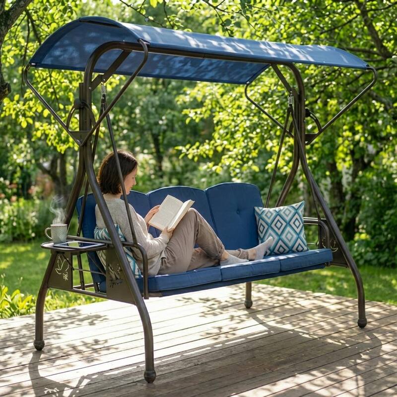 3-Person Outdoor Patio Swing with Adjustable Canopy