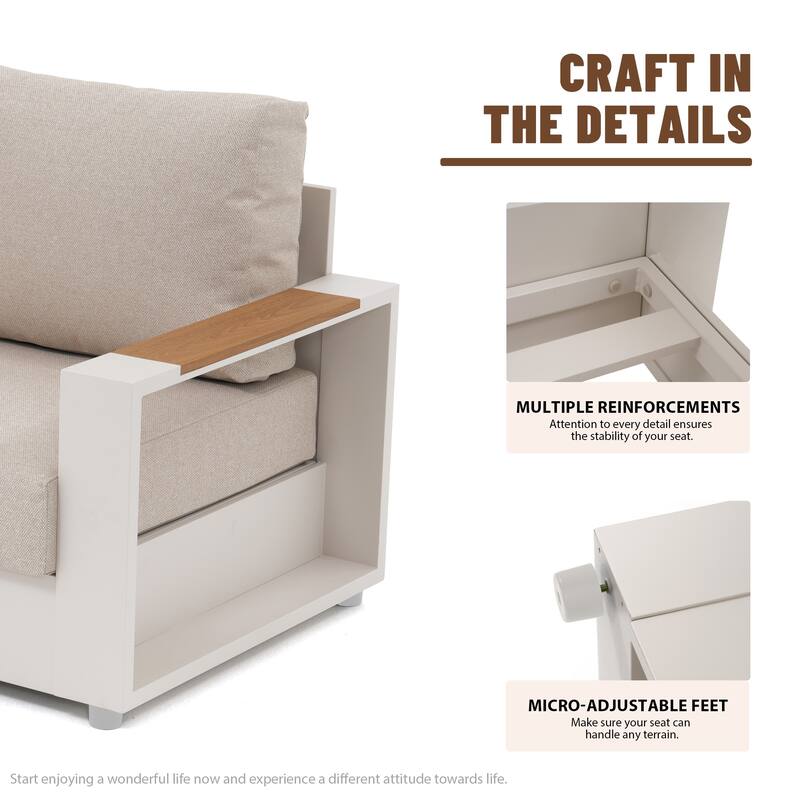 Modern Rust-Resistant Aluminum Outdoor Single Sofa Chair Set of 2