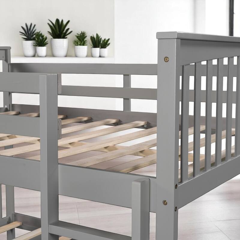 Full Over Full Bunk Bed with Convertible Design, Wooden Frame with Guardrails, No Box Spring Required,Guest Room Furniture