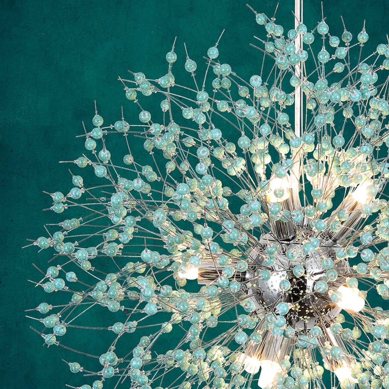 9-Light Modern Linear Starburst Firework Chandelier Green Dandelion Sputnik Island Pendant