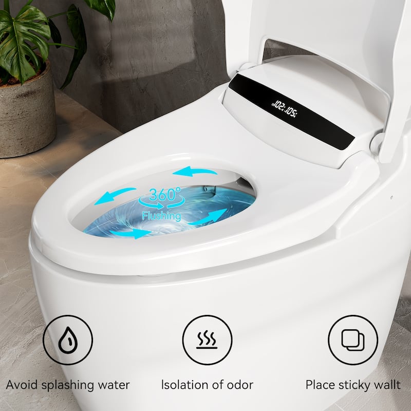 Smart Toilet with Heated Seat & Warm Air Dryer, Auto Flush One Piece Toilet with Night Light, Self Cleaning Nozzle