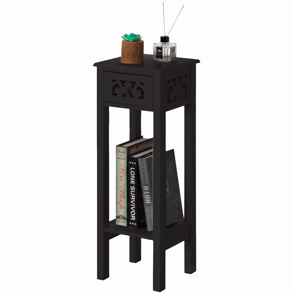 Acacia Wood Slim Bedside Table with Minimalist Design and Space-Saving Functionality, Wood Drawer and Open Shelf Side Table