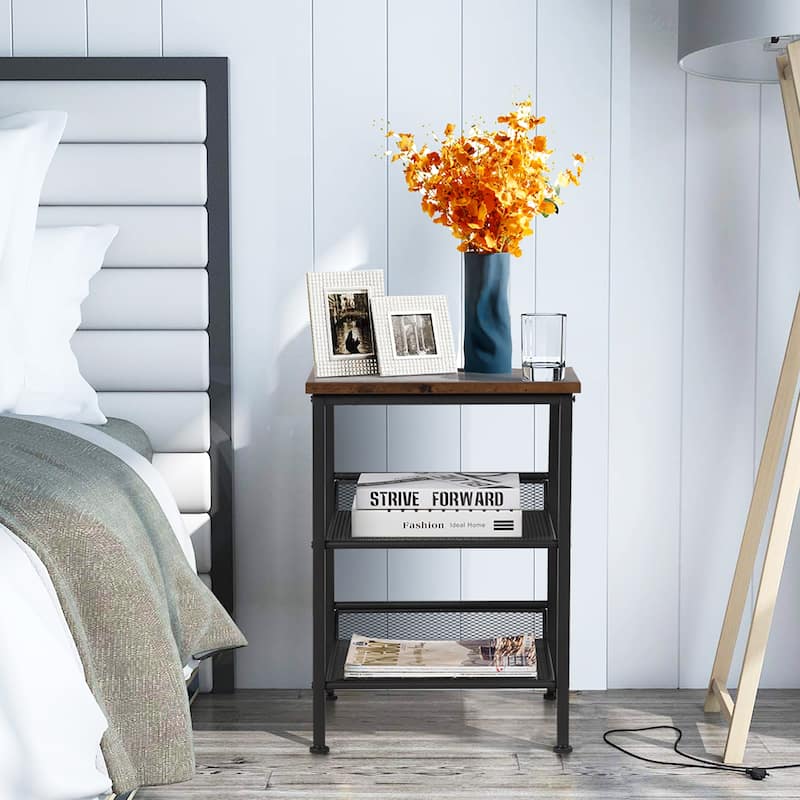 Costway 3-Tier Industrial End Side Table Nightstand W/2 Adjustable - 16'' x 16'' x 22''