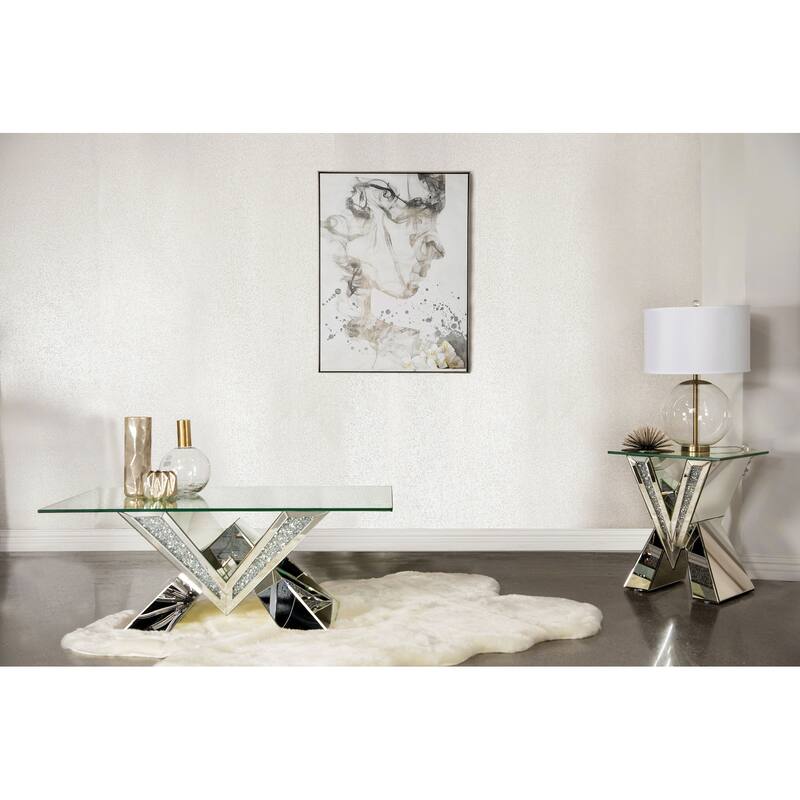 Taffeta Mirrored Coffee And End Table Set Silver - 2-piece set